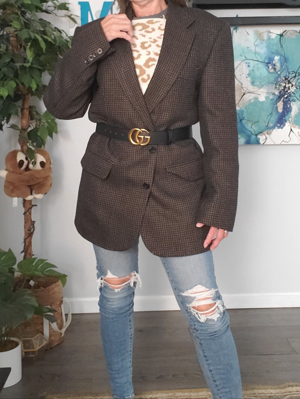 OSCAR DE LA RENTA Vintage 100% Wool Tweed Blazer 44L